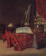 Globe still life of books and other Jan van der Heyden